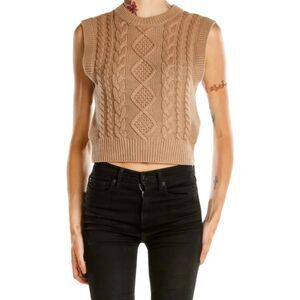 Aritzia Wilfred Alps Cable Knit Sleeveless Cropped Sweater Vest - Camel L